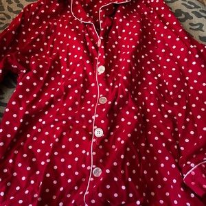 Red and White Christmas PJ button Up